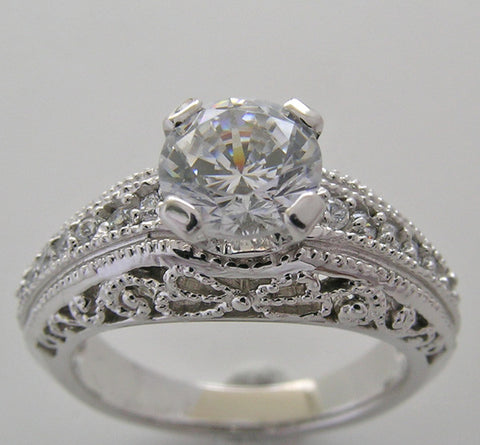 ANTIQUE ART DECO STYLE DIAMOND ACCENT FILIGREE RING SETTING WITH MIL GRAIN