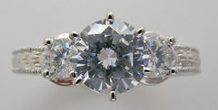 UNUSUAL ROUND THREE STONE DIAMOND ACCENT ENGAGEMENT RING SETTING