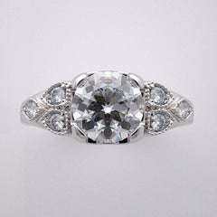 DIFFERENT ART DECO STYLE ENGAGEMENT RING SETTING DIAMOND AND MIL GRAIN ACCENT