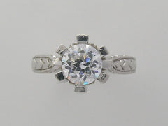 SIX PRONG ENGAGEMENT RING SETTING OR REMOUNT WITH ENGRAVED DETAILS