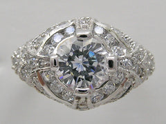 ENGAGEMENT RING SETTING OR REMOUNT RING ART DECO STYLE PAVE DIAMOND DETAILS