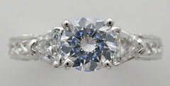 UNUSUAL THREE STONE ENGAGEMENT RING SETTING OR REMOUNT RING WITH DIAMOND ACCENTS