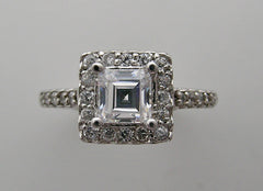 FEMININE DIAMOND SQUARE HALO PRINCESS CUT ENGAGEMENT RING SETTING