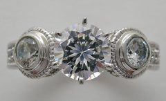 UNIQUE THREE STONE DIAMOND BEZEL AND PRONG SET RING SETTING