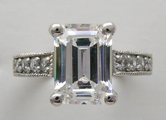 UNIQUE EMERALD SHAPE ENGAGEMENT OR REMOUNT RING SETTING WITH DIAMOND DETAILS