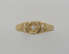 GOLD ART DECO ANTIQUE STYLE DIAMOND RING ENGRAVE DETAILS