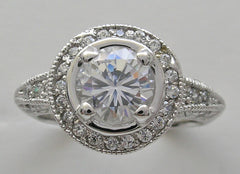 HALO ART DECO STYLE MIL GRAIN DIAMOND ACCENTS ENGAGEMENT RING SETTING