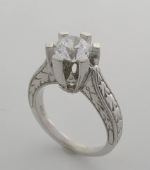 SIX PRONG ENGAGEMENT RING SETTING OR REMOUNT WITH ENGRAVED DETAILS