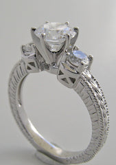 UNUSUAL ROUND THREE STONE DIAMOND ACCENT ENGAGEMENT RING SETTING