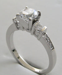 FEMININE THREE STONE RING SETTING WITH DIAMOND ACCENT DESIGN