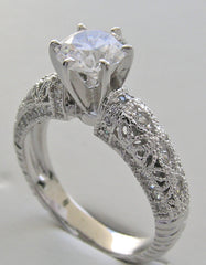 FEMININE ANTIQUE STYLE FILIGREE MILGRAINDED DIAMOND ENGAGEMENT RING SETTING