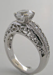 ANTIQUE ART DECO STYLE DIAMOND ACCENT FILIGREE RING SETTING WITH MIL GRAIN