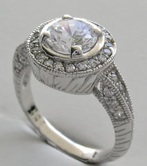 HALO ART DECO STYLE MIL GRAIN DIAMOND ACCENTS ENGAGEMENT RING SETTING