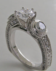 UNIQUE THREE STONE DIAMOND BEZEL AND PRONG SET RING SETTING