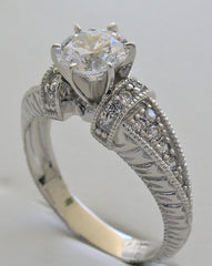 SPECIAL ENGAGEMENT RING SETTING ANTIQUE DECO STYLING WITH PAVE DIAMOND ACCENTS