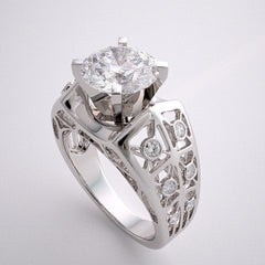 OUTSTANDING ART DECO STYLE ARCHITECTURAL DESIGN DIAMOND ACCENT ENGAGEMENT RING SETTING