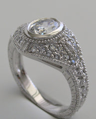 OVAL SHAPEANTIQUE STYLE MIL GRAINED DIAMOND ENGAGEMENT RING SETTING