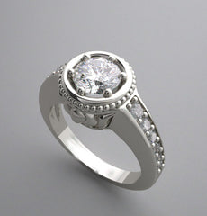 ENGAGEMENT RING SETTING WITH ELEGANT FEMININE DETAILS AND DIAMOND ACCENTS