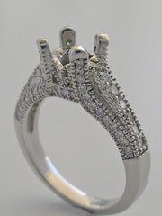 RING SETTINGS ANTIQUE ART DECO STYLE MIL GRAIN DIAMOND ACCENTS