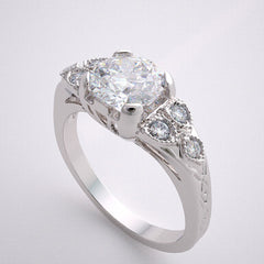 DIFFERENT ART DECO STYLE ENGAGEMENT RING SETTING DIAMOND AND MIL GRAIN ACCENT