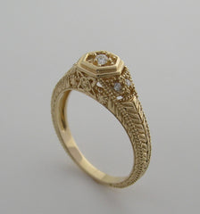 GOLD ART DECO ANTIQUE STYLE DIAMOND RING ENGRAVE DETAILS