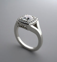 FLUSH RING SETTING ART DECO STYLING WITH DIAMOND HALO ACCENT