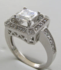 FEMININE PRINCESS SHAPE HALO DESIGN DIAMOND ENGAGEMENT RING SETTING MIL GRAIN DETAILS