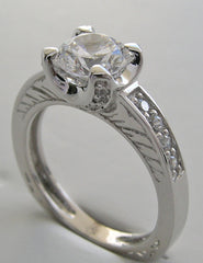 TRADITIONAL ENGRAVED ROUND DIAMOND ENGAGEMENT RING SETTING