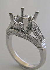 UNIQUE ANTIQUEART DECO STYLE CROWN DESIGN DIAMOND ACCENTED ENGAGEMENT RING SETTING