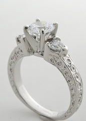 UNUSUAL THREE STONE ENGAGEMENT RING SETTING OR REMOUNT RING WITH DIAMOND ACCENTS