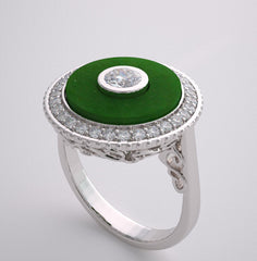 INTERESTING ENGAGEMENT RING SETTING GREEN JADE AND DIAMOND DESIGNER COLLECTION