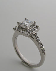 FEMININE DIAMOND SQUARE HALO PRINCESS CUT ENGAGEMENT RING SETTING