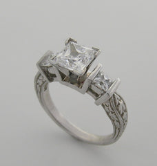 PRINCESS CUT ENGRAVED DIAMOND ENGAGEMENT RING SETTING OR REMOUNT RING