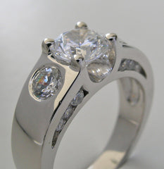 UNUSUAL THREE STONE RING SETTING DESIGN WITH DIAMOND SIDE ACCENTS