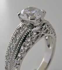 ANTIQUE ART DECO STYLE DIAMOND ACCENT FILIGREE RING SETTING WITH MIL GRAIN