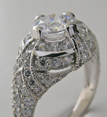 ENGAGEMENT RING SETTING OR REMOUNT RING ART DECO STYLE PAVE DIAMOND DETAILS