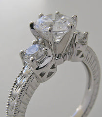 UNUSUAL ROUND THREE STONE DIAMOND ACCENT ENGAGEMENT RING SETTING