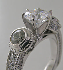 UNIQUE THREE STONE DIAMOND BEZEL AND PRONG SET RING SETTING