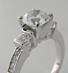 FEMININE THREE STONE RING SETTING WITH DIAMOND ACCENT DESIGN