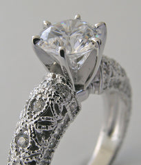 FEMININE ANTIQUE STYLE FILIGREE MILGRAINDED DIAMOND ENGAGEMENT RING SETTING