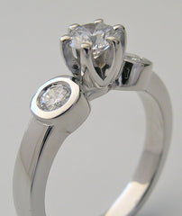 ELEGANT BEZEL AND PRONG SET THREE STONE DIAMOND RING SETTING