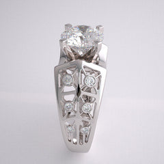 OUTSTANDING ART DECO STYLE ARCHITECTURAL DESIGN DIAMOND ACCENT ENGAGEMENT RING SETTING