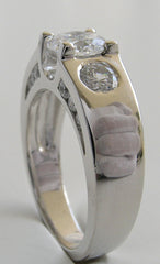 UNUSUAL THREE STONE RING SETTING DESIGN WITH DIAMOND SIDE ACCENTS