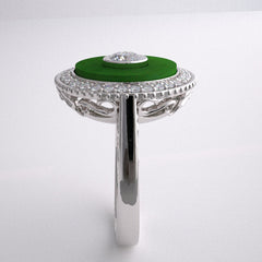 INTERESTING ENGAGEMENT RING SETTING GREEN JADE AND DIAMOND DESIGNER COLLECTION