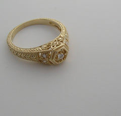 GOLD ART DECO ANTIQUE STYLE DIAMOND RING ENGRAVE DETAILS