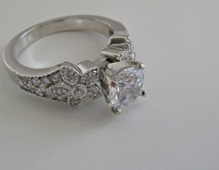 ENGAGEMENT RING SETTING OR REMOUNT FEMININE PAVE DIAMOND DETAILING