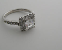 FEMININE DIAMOND SQUARE HALO PRINCESS CUT ENGAGEMENT RING SETTING