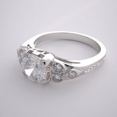 DIFFERENT ART DECO STYLE ENGAGEMENT RING SETTING DIAMOND AND MIL GRAIN ACCENT