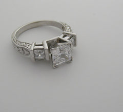 PRINCESS CUT ENGRAVED DIAMOND ENGAGEMENT RING SETTING OR REMOUNT RING