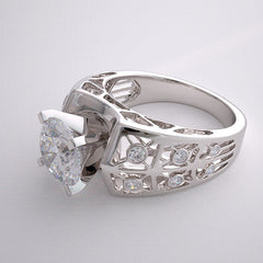 OUTSTANDING ART DECO STYLE ARCHITECTURAL DESIGN DIAMOND ACCENT ENGAGEMENT RING SETTING